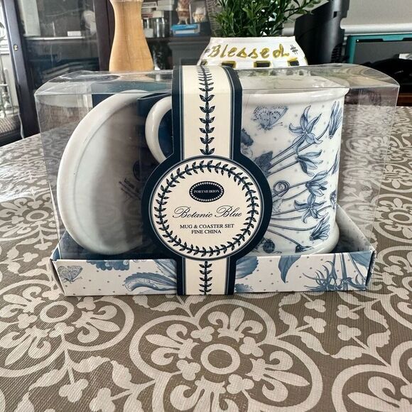 Portmeirion Botanic Blue Floral Coffee Mug and Coaster Set NEW Rare Spring Theme - Picture 1 of 8